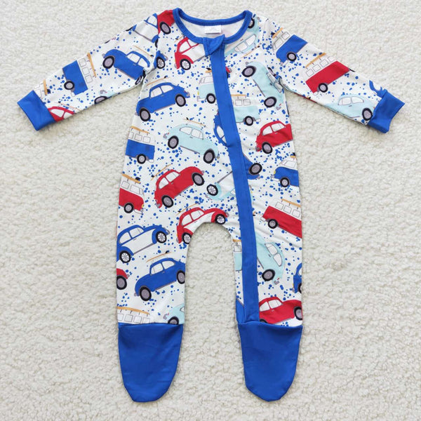 LR0444 baby clothes winter blue car zipper romper