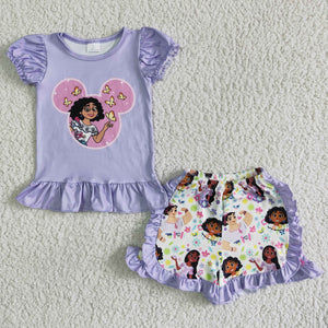 GSSO0001 kids clothes summer purple cartoon short sleeve set-promotion 2024.4.27 $5.5