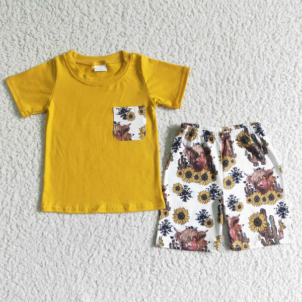 kids summer sunflower cow matching clothes