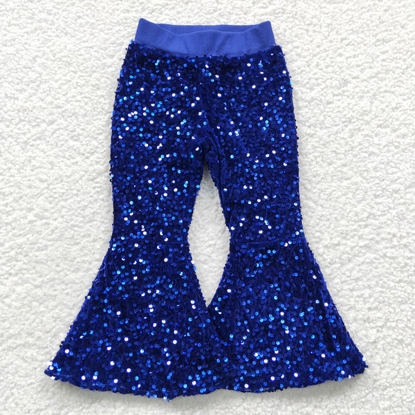 P0077 kids clothes girls blue bell bottom blue sequin pant