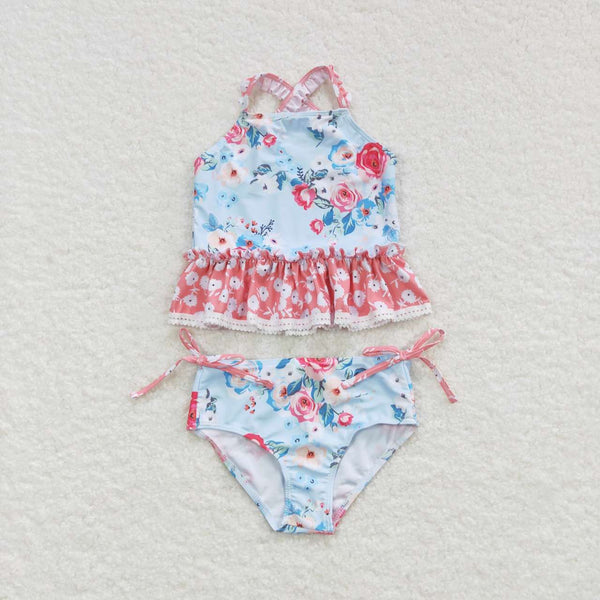 S0159 baby girl clothes floral flower girl swimsuit swimwear beach wear 1