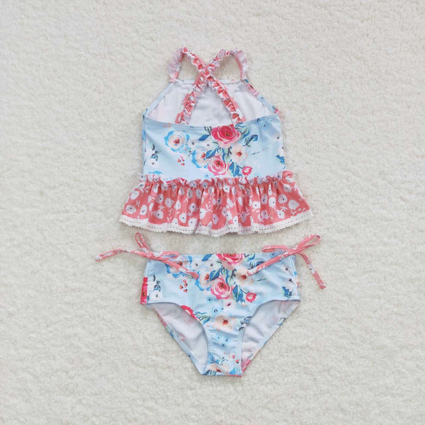S0159 baby girl clothes floral flower girl swimsuit swimwear beach wear 1