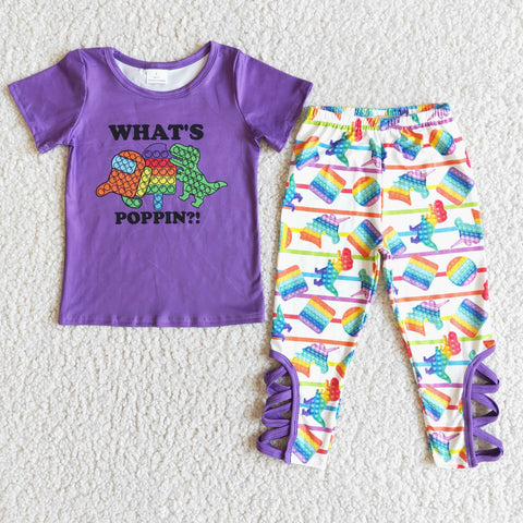 E6-19 girl purple what's poppin short sleeve spring fall set-promotion 2024.2.3