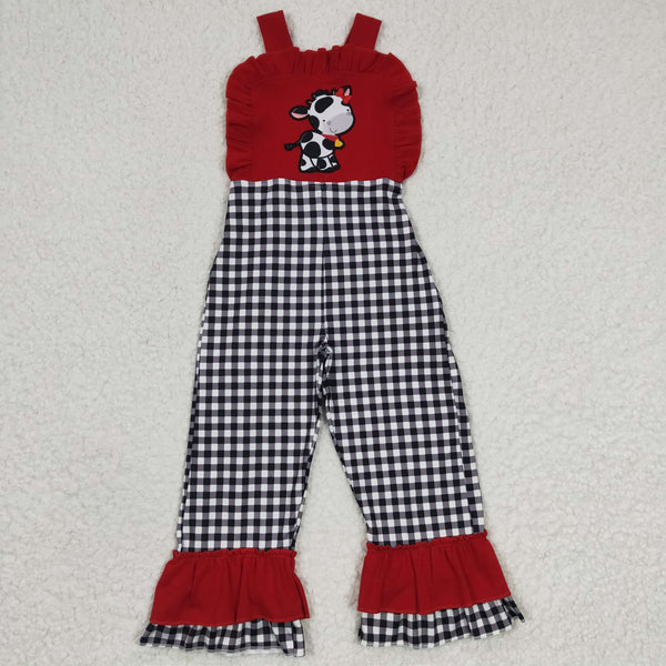 SR0165 baby clothes red cow embroidery farm jumpsuit