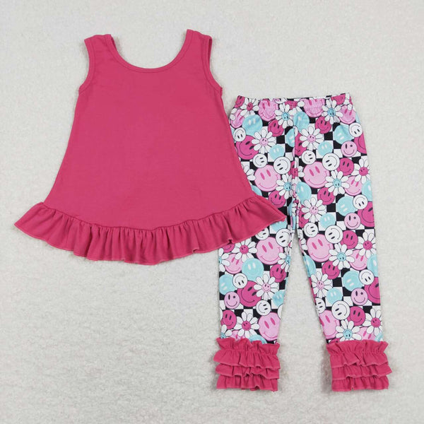 GSPO1098 toddler girl clothes hot pink bow girl fall spring clothing set