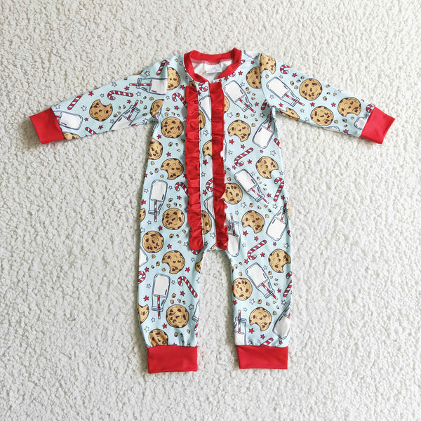 LR0185 baby girl clothes milk zipper christmas romper