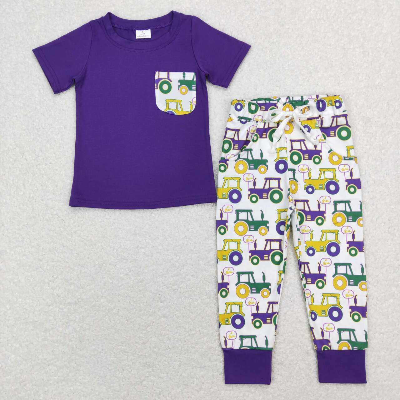 BSPO0278 baby boy clothes green pocket boy truck mardi gras outfit