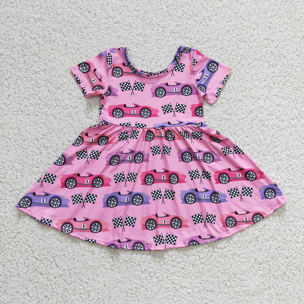 GSD0177 baby girl clothes pink car short sleeve dress-promotion 6.1 $5.5