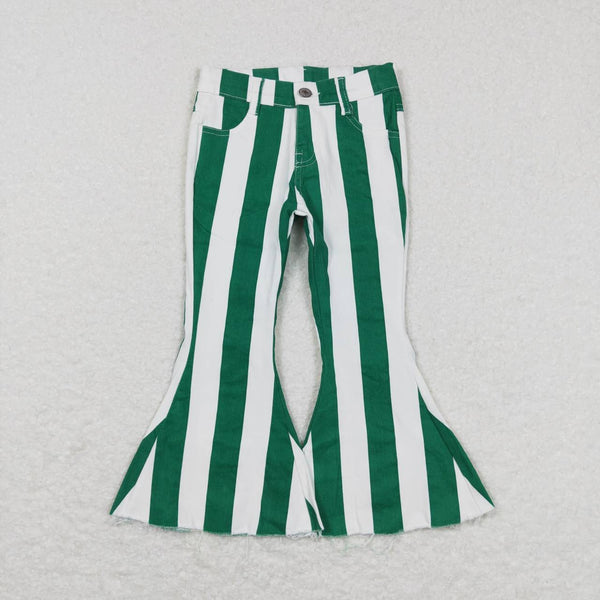 P0330 baby girl clothes green stripe girl jeans bell bottom pant christmas pant