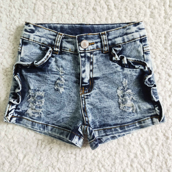 Washed White Elastic Waistband Jeans Baby Girls Denim Shorts