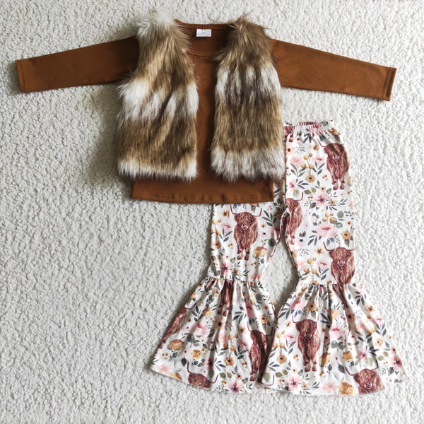 brown fur vest brown cow baby girl clothes winter outfits 1