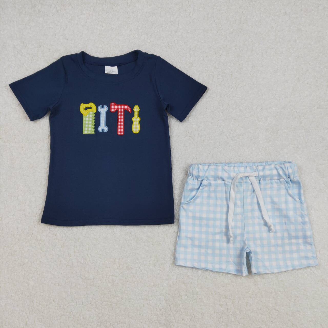 BSSO1118 RTS boy clothes embroidery toolbox toddler boy summer outfit