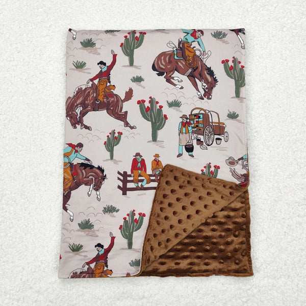 BL0069 RTS baby blanket western blanket horse brown minky blanket