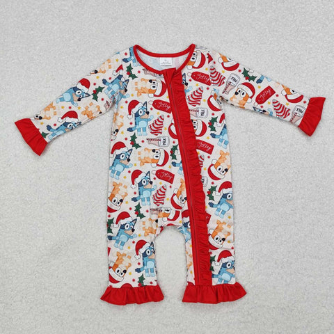 LR1685 RTS baby girl clothes cartoon dog girl christmas winter romper