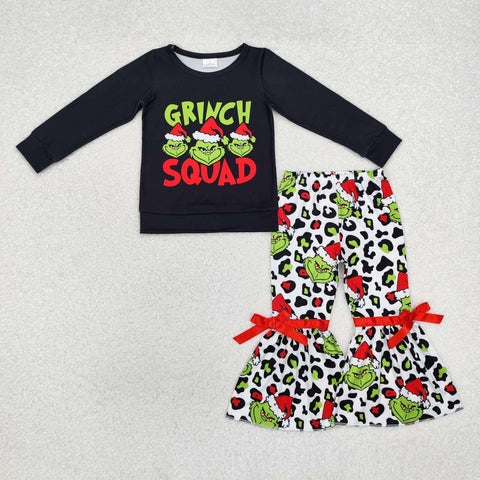 GLP1915 RTS toddler girl clothes cartoon girl christmas bell bottoms set