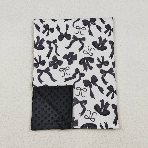 BL0217 RTS baby blanket black bows print baby girl blanket
