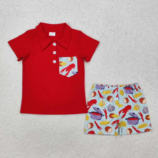 BSSO1188 RTS Boy Clothes Crawfish Toddler Boy Summer Outfit