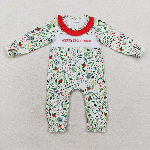 LR1176 RTS baby girl clothes flower  girl christmas winter romper-embroidery