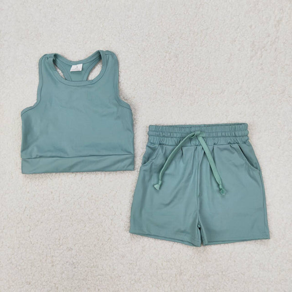 GSSO2133 RTS girl clothes green toddler girl yoga summer outfit sports outfit