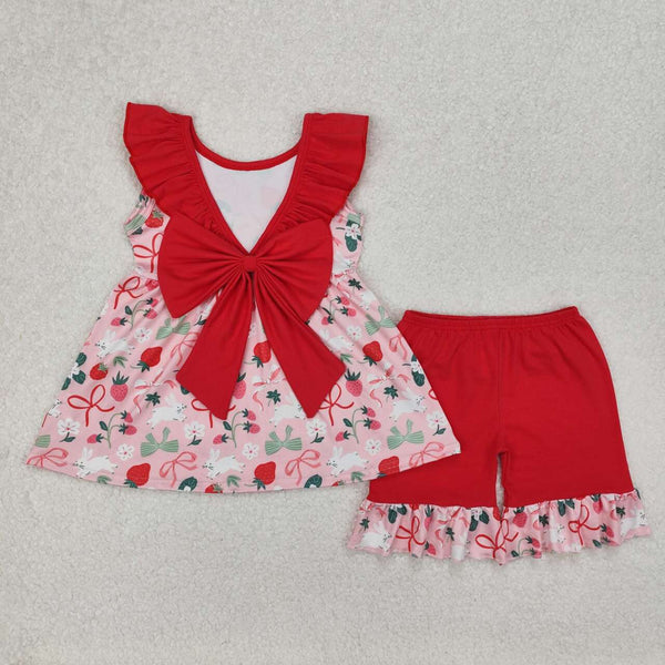 GSSO1914 RTS girl clothes red rabbit bow girl easter summer outfit