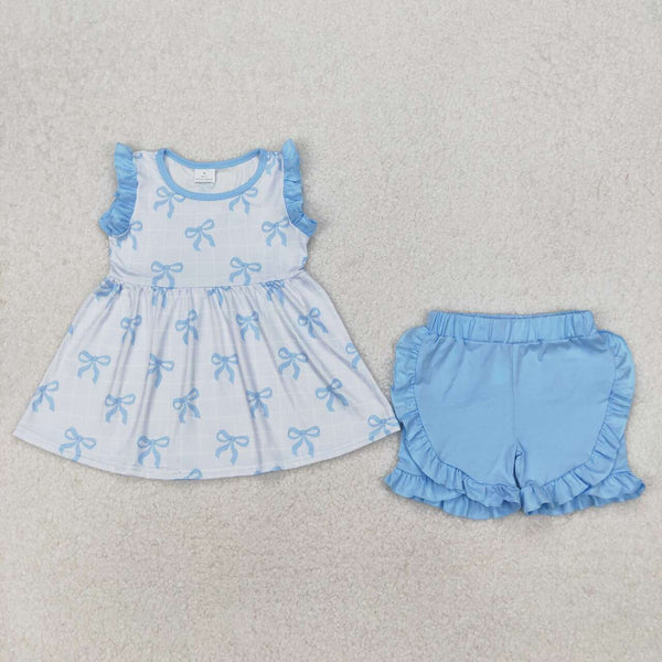 GSSO2120 RTS girl clothes blue bow toddler girl summer outfit