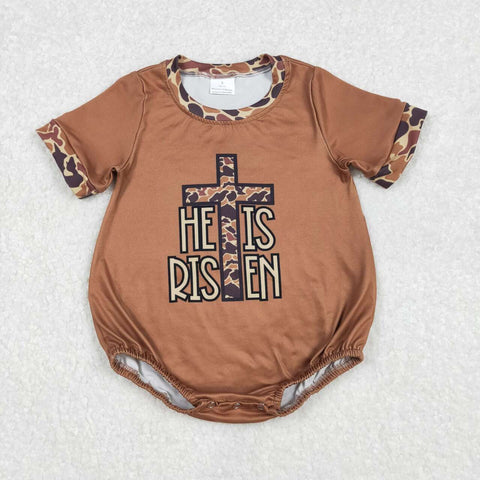 SR2374 RTS baby boy easter clothes He is risen cross camo hunting baby onesie