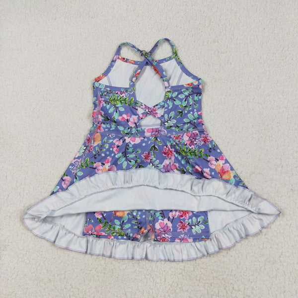 GSD2279 RTS girl clothes floral girl summer dress yoga clothes atheletic clothes