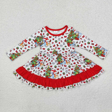 GLD0792 RTS  toddler girl clothes cartoon dog girl christmas winter dress