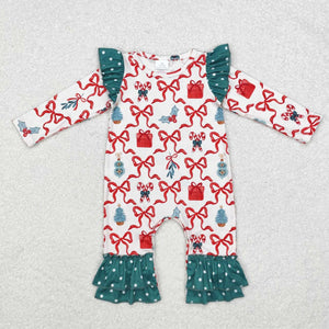 LR1285 RTS baby girl clothes bow gift girl christmas winter romper