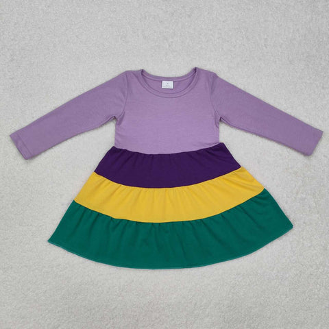 GLD0997 RTS girl clothes cotton purple girl mardi gras winter dress