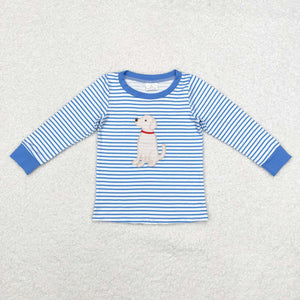 BT0808 RTS toddler boy clothes dog pubby embroidery boy winter top t-shirt