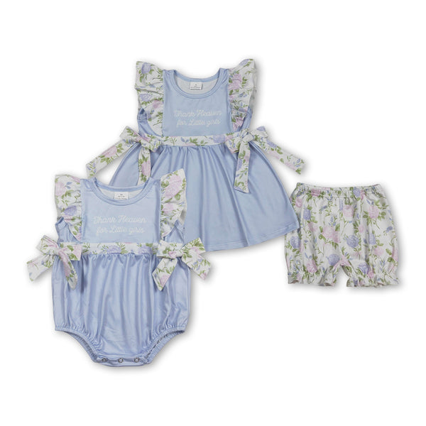 RTS Matching kids clothing blue floral print clothing girl summer clothing-2026.3.13