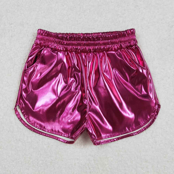 SS0414 RTS girl clothes pink leather girl summer shorts