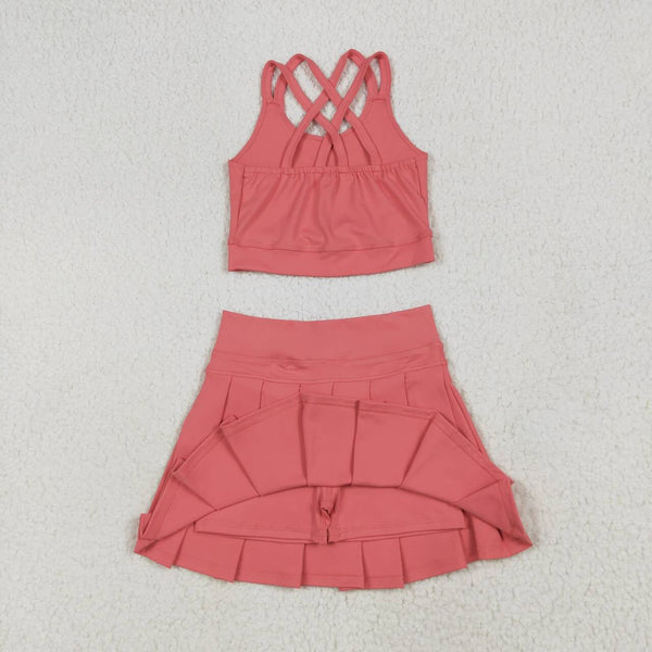 GT1004 RTS toddler girl clothes coral girl summer top vest yoga clothes