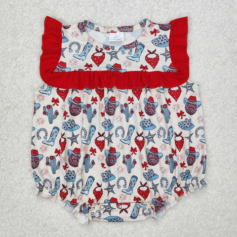 SR2680 RTS baby girl clothes western cowboy toddler girl 4th of July Patriotic summer bubble