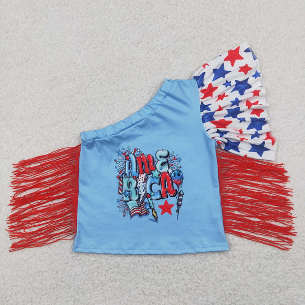 GSD1836 RTS baby girl clothes america tassel toddler girl 4th of July patriotic summer skirt outfit