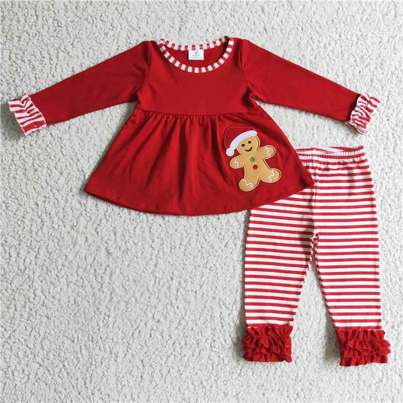 GLP0296 RTS baby girl clothes red embroidery girl christmas outfits