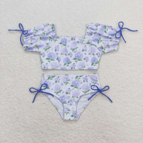 S0330 RTS baby girl clothes floral purple girl summer swimsuit beach wear