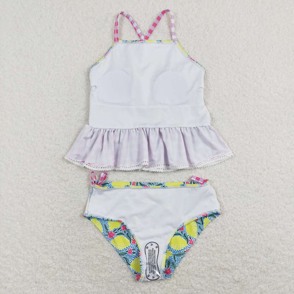 S0219 baby girl clothes lemon pink plaid girl summer swimsuit bathing suit