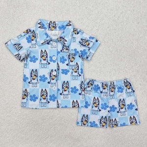 GSSO1800 RTS Girl Clothes Cartoon Dog Toddler Girl Summer Outfit Pajamas Set