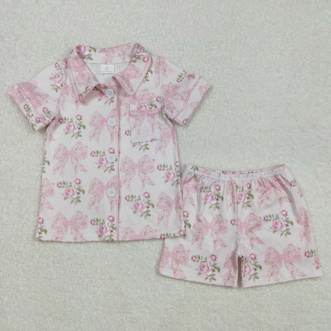 GSSO1780 RTS girl clothes bows girl summer outfit girl summer pajamas set