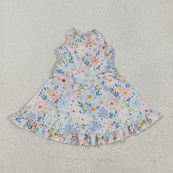 GSD2281 RTS girl clothes floral girl summer dress yoga clothes atheletic clothes
