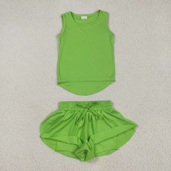 GSSO2503 girl clothes green girl summer top shirt yoga clothes atheletic clothes