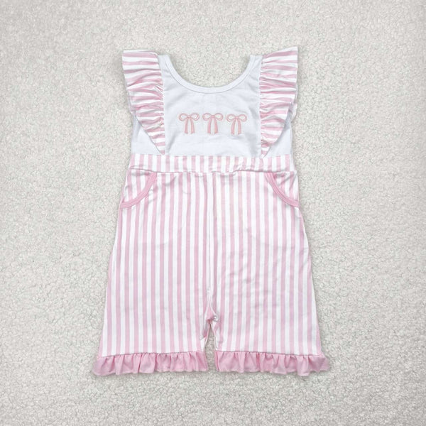 SR3025 RTS baby girl clothes pink bows girls summer jumpsuit
