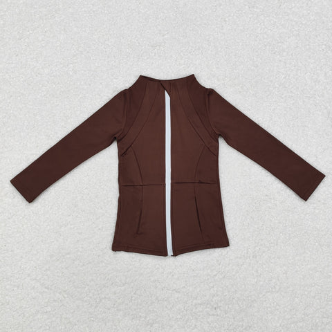 GT0678 RTS toddler girl clothes brown solid color girl winter top yoga clothes