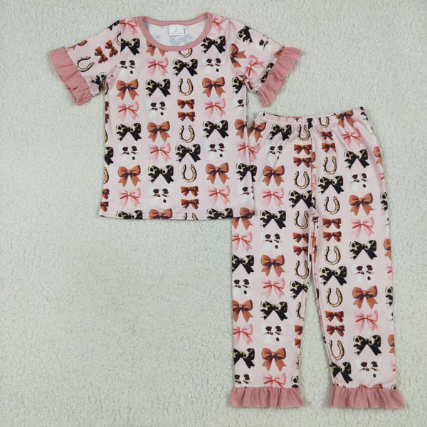 GSPO2035 RTS toddler girl clothes bows girl fall pajamas set