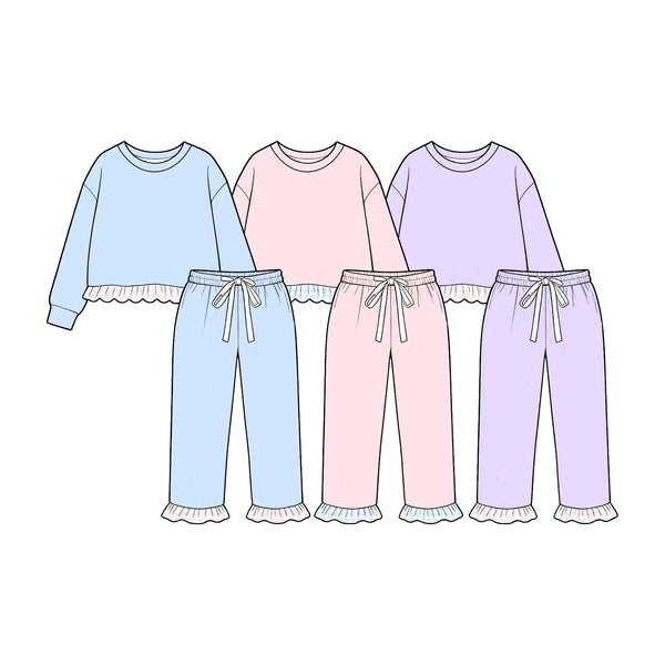 MOQ 5 pcs pre-order Each Color Solid Color Cotton Ruffles Girls Set-2026.8.24