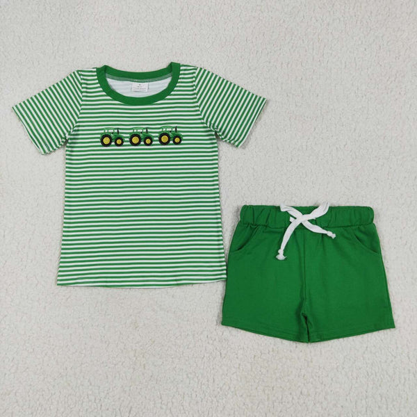 BSSO1374 boy summer outfit farm clothes tractor boy summer clothing embroidery