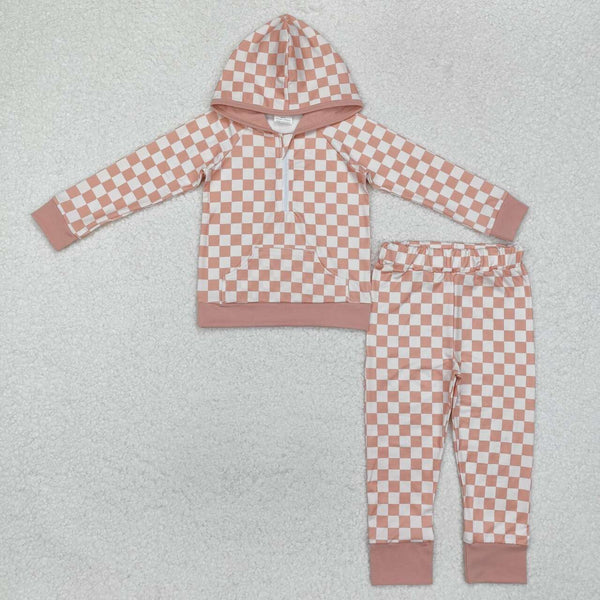 GLP1989 RTS  toddler girl clothes yellow gingham  girl  winter set hoodies set plaid