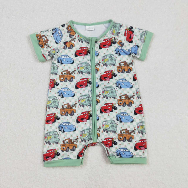 SR2373 RTS boy clothes cartoon car boy summer romper zip romper